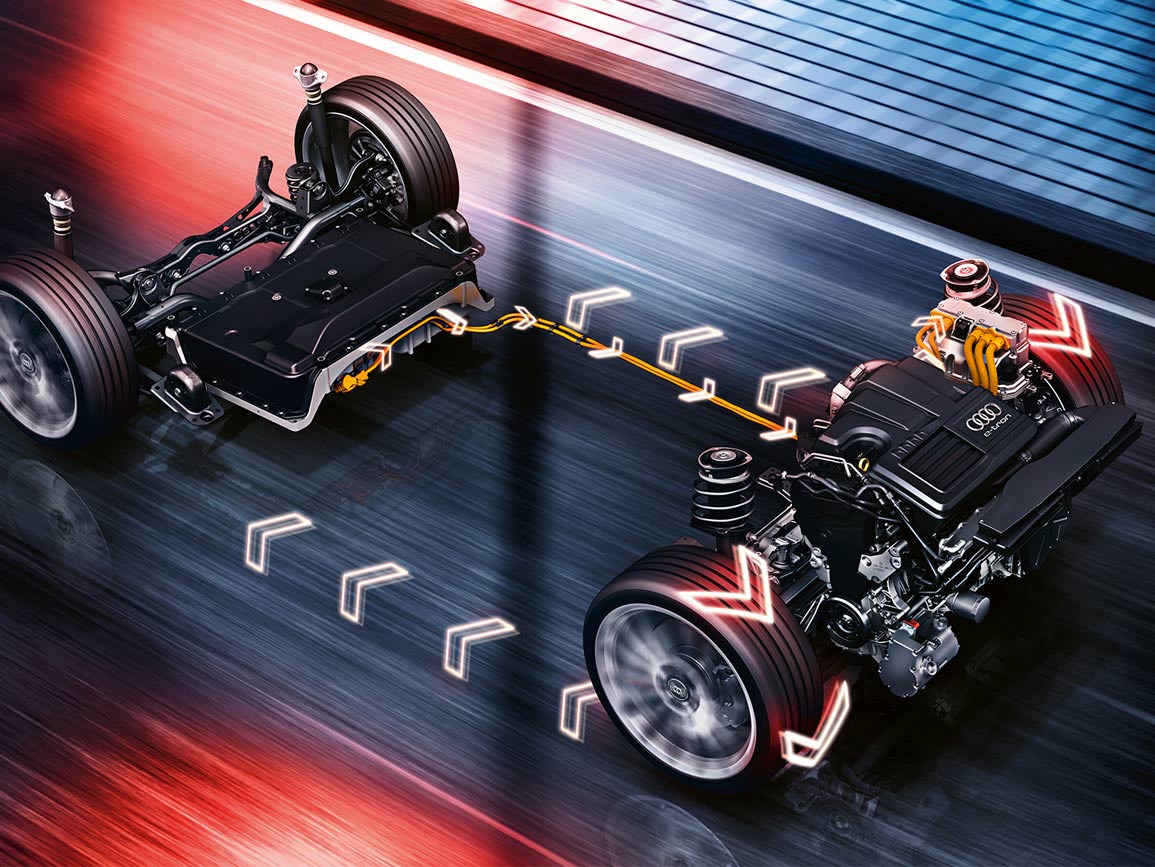 The Audi A3 e-tron's battery and engine provide power to the front wheels