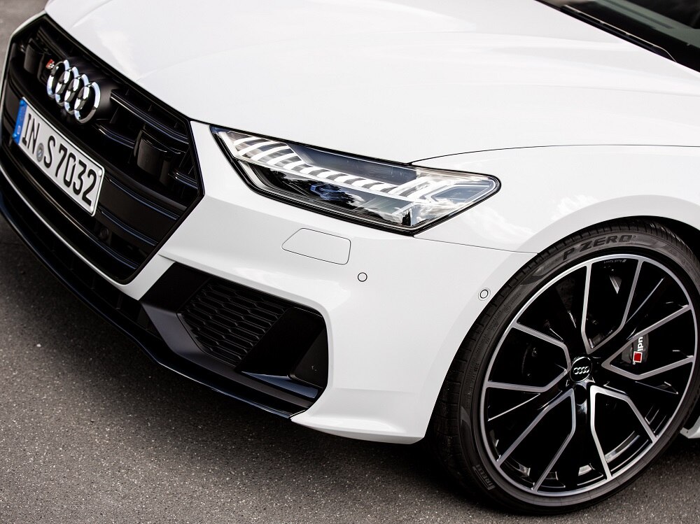 Audi S7 close up of front wheel and grille