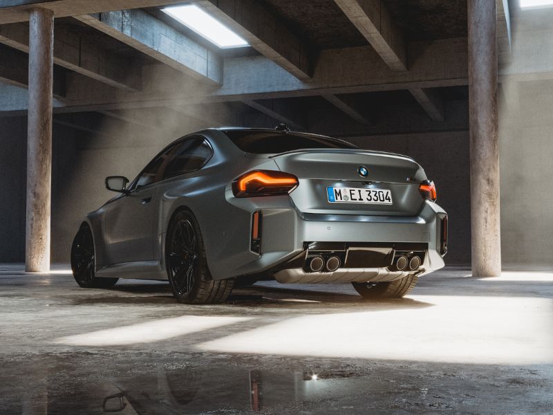 Back view of grey BMW M2
