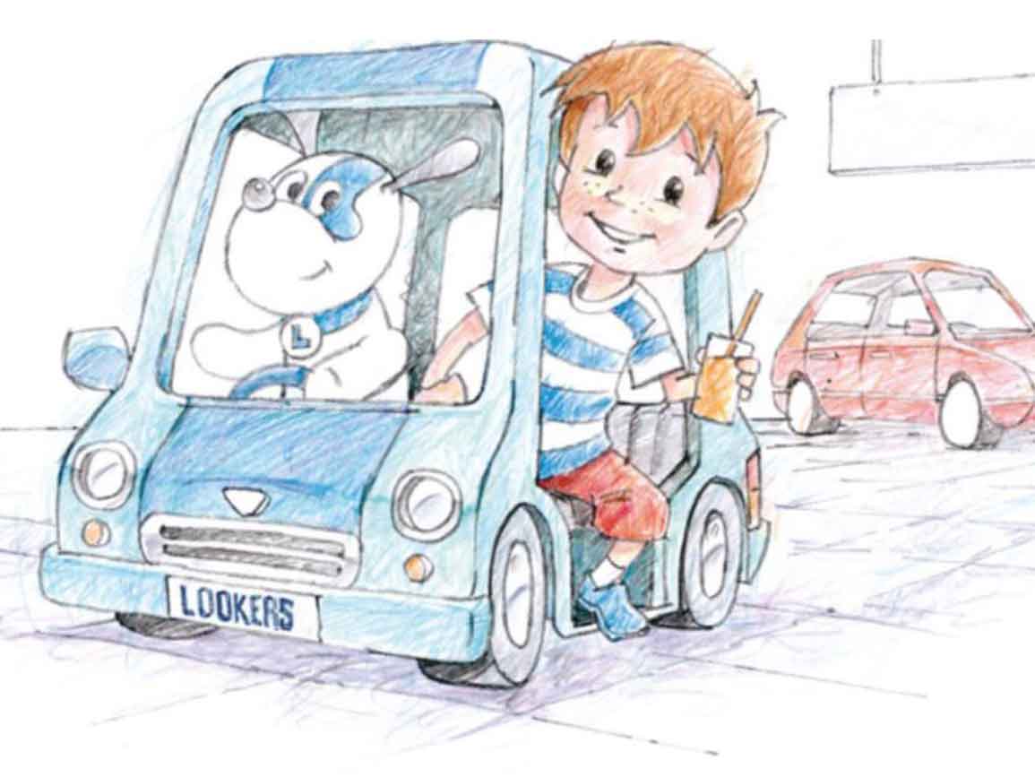 Lucky in a car