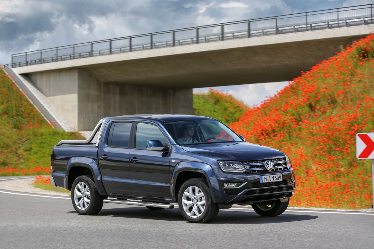 The Amarok turning by an overpass