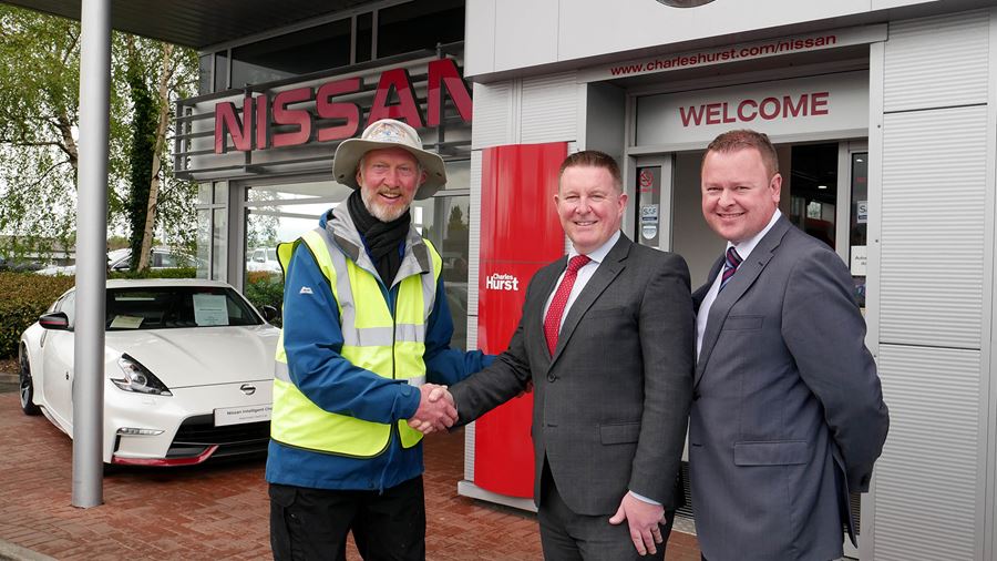 Charles Hurst Nissan in Belfast, part of the Lookers family, welcomed Brian Burnie at the halfway stage of his fundraising trek