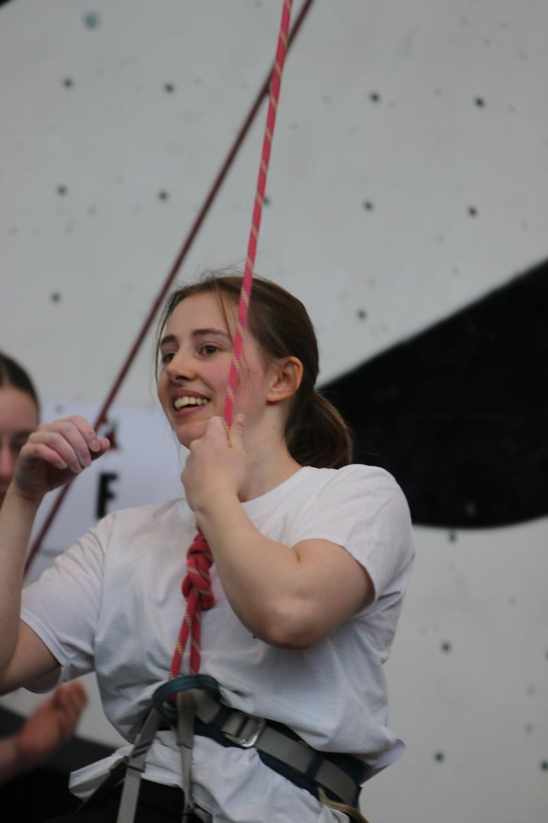 Female climber taking part in the competition at the Lookers National Universities Lead and Speed Climbing Championships. 