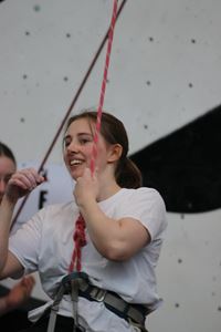 Female climber taking part in the competition at the Lookers National Universities Lead and Speed Climbing Championships.