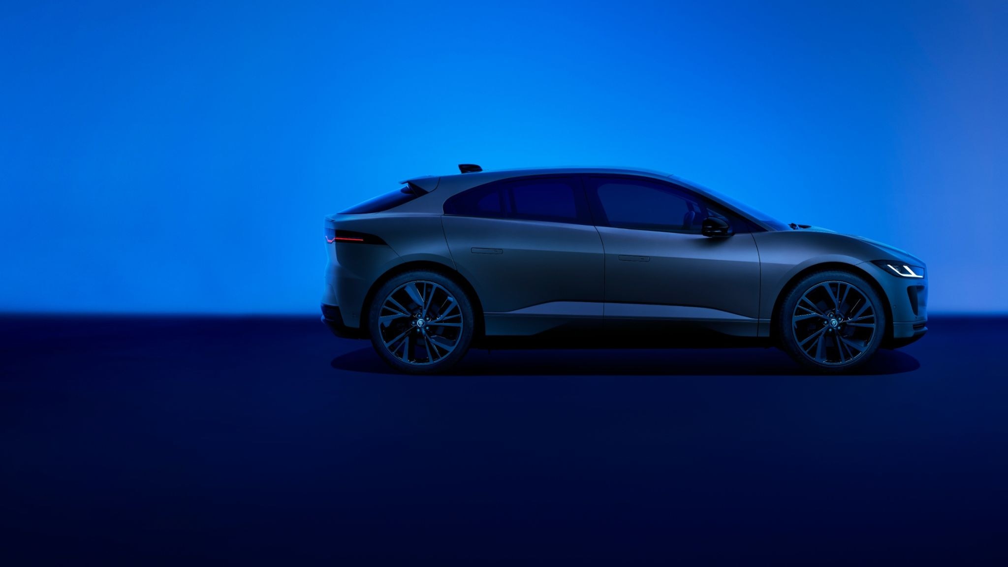 Blue Jaguar I-PACE side on