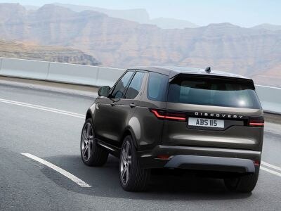 Rear view of a Discovery driving on the road