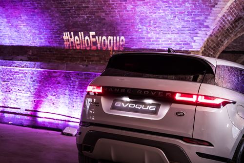 The new Range Rover Evoque beneath an illuminated tunnel during the demo event
