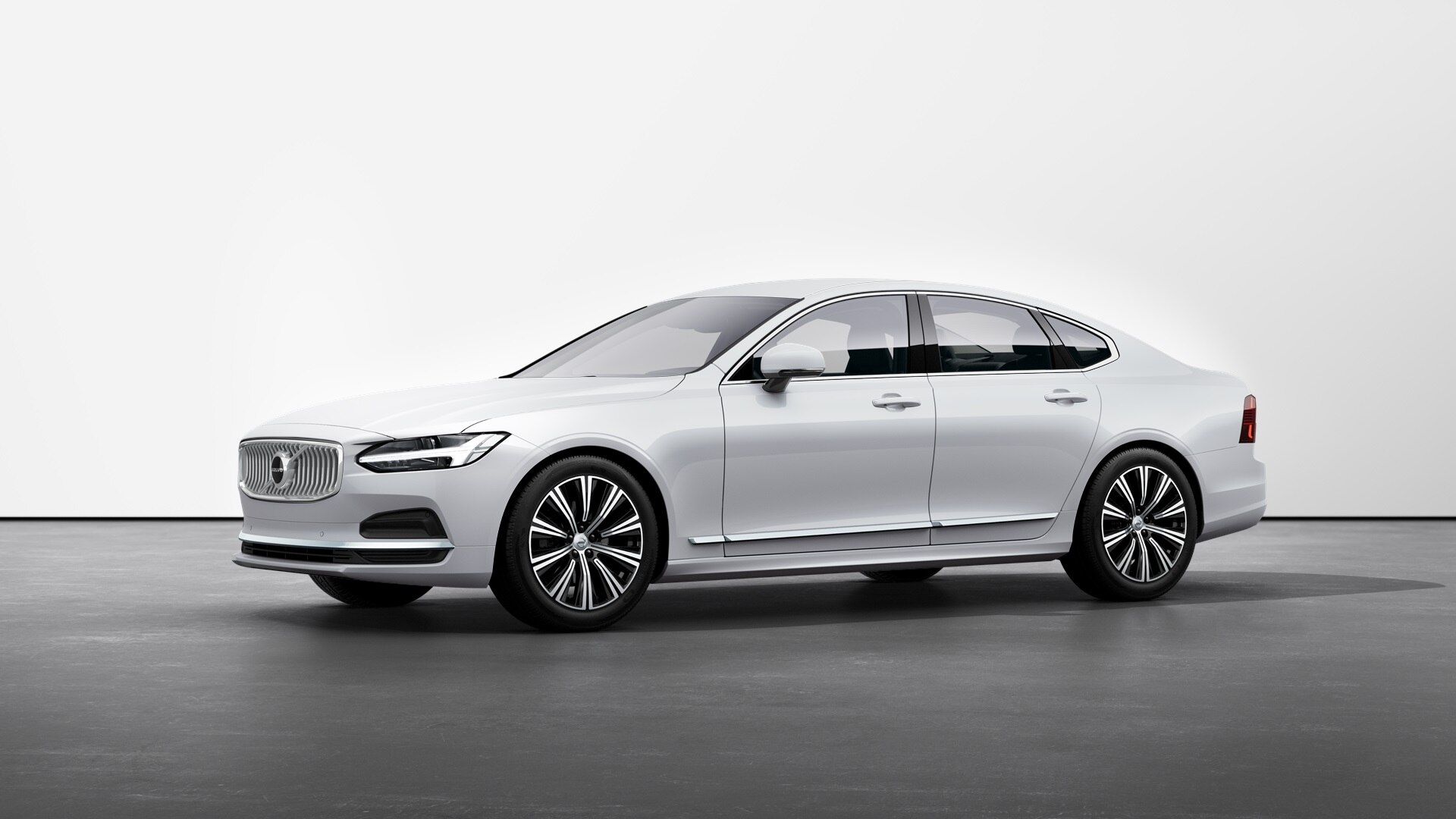 White Volvo S90 parked front three quarters