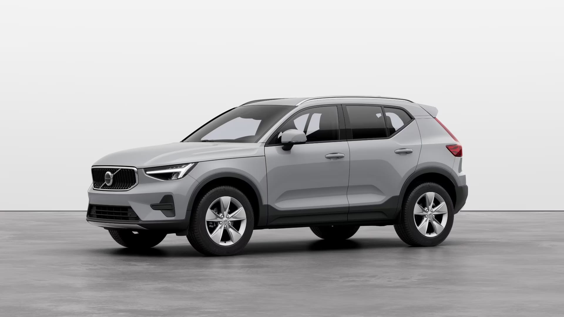 Silver Volvo XC40 parked front three quarters